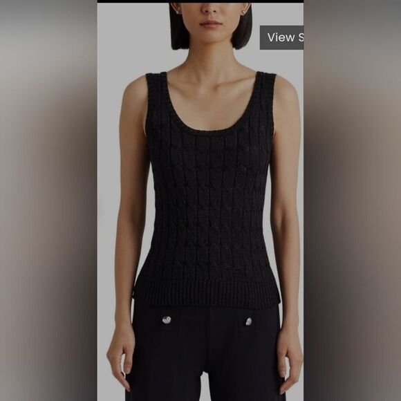Lauren Ralph Lauren  Black labe Metallic Cable-Knit Sleeveless Sweater size M - Picture 1 of 10